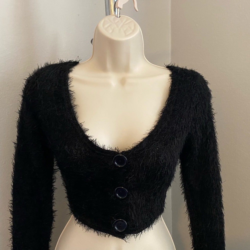 NWT Prettylittlething Black Eyelash Button Cardigan Size S - Picture 6 of 7